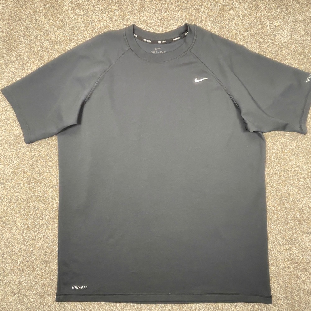 Nike Swim Dri-FIT Rash Guard Mens Large Black Short Sleeve UPF 40+ Swim Shirt